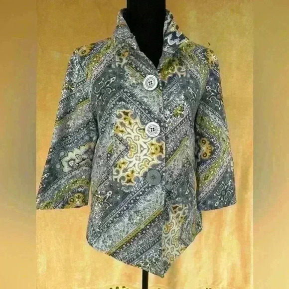 F02 Multiples Women's Paisley Collar Blazer 3/4 Sleeves Buttons  with Pockets - Picture 1 of 11